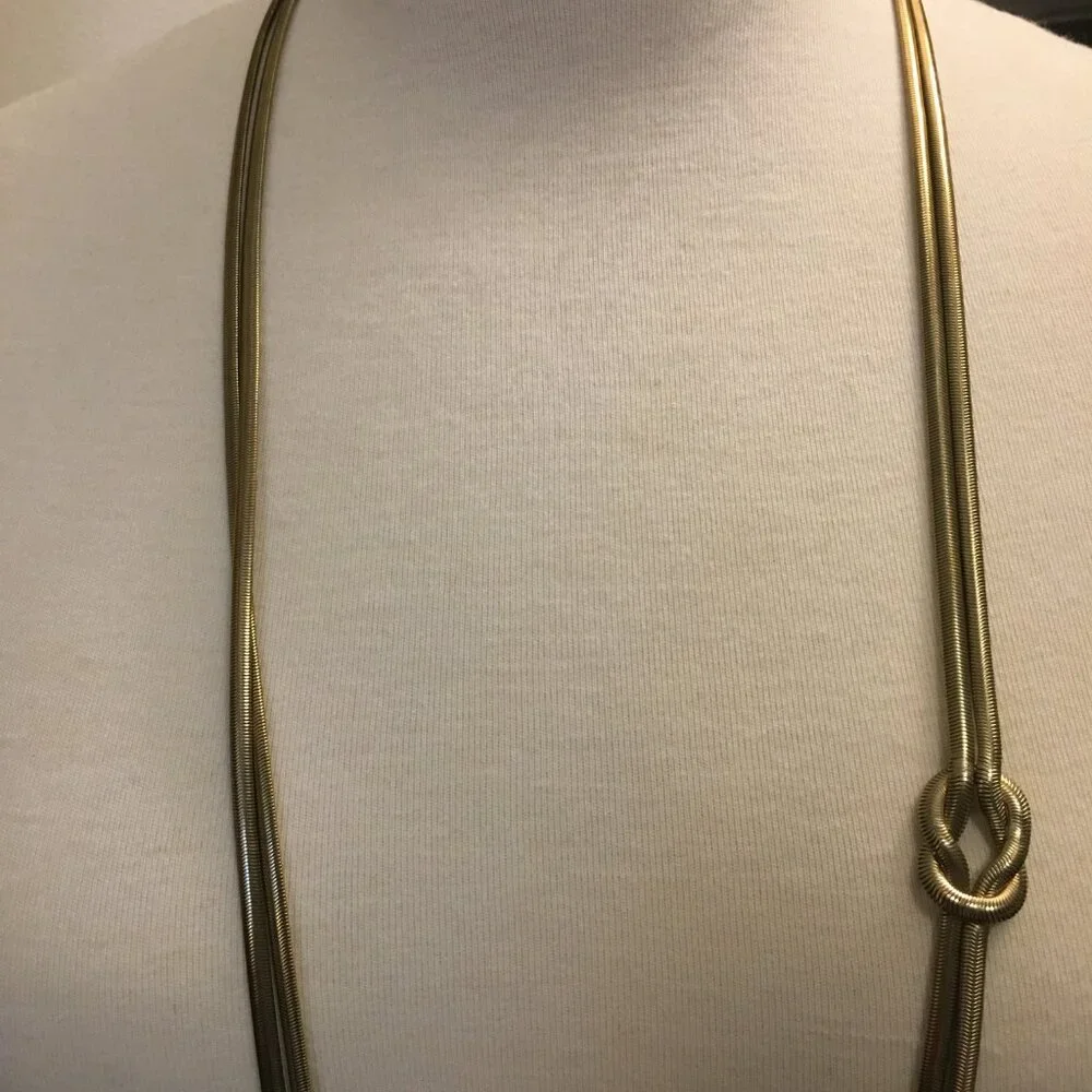 VTG Y2K Double Snake Chain Necklace - Extra Long Slinky Knotted Statement Piece - Picture 2 of 8